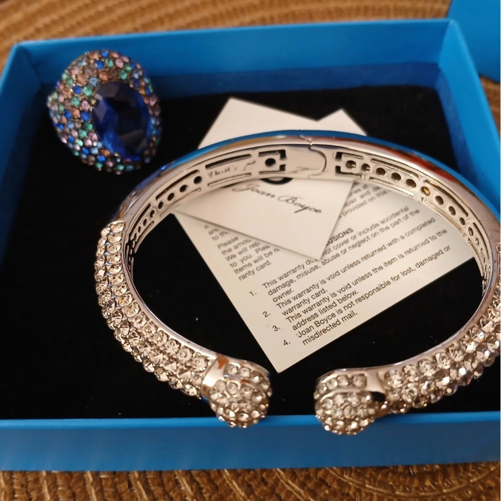 ESTATE DESIGNER JOAN BOYCE RHINESTONE BRACELET & CHUNKY RHINESTONE RING IN BOX - Picture 2 of 3